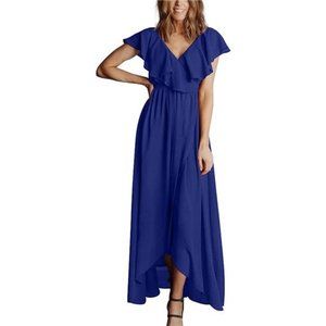 Women's Summer Chiffon Maxi Dresses Deep V Neck